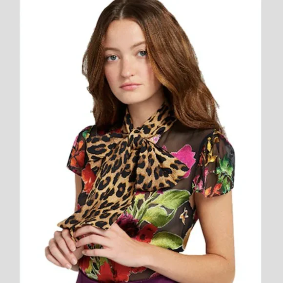 トップス A+O Jeannie Bow Tiger Stripe Blouse Alice + Olivia Jeannie Sheer Black Tiger Stripe Blouse | eBay